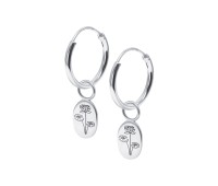 Water Lily Birth Flower Silver Hoop Earring Charms HO-2701